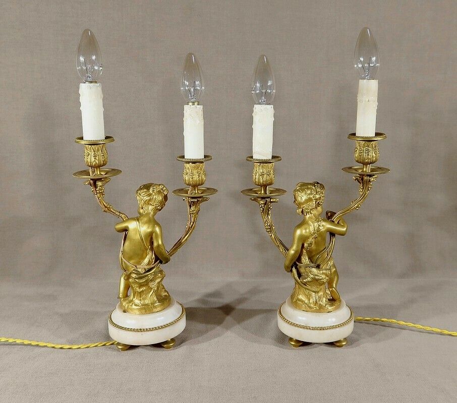 Pair Of Candlesticks In Gilt Bronze, Louis XVI Style, 19th Century photo buy