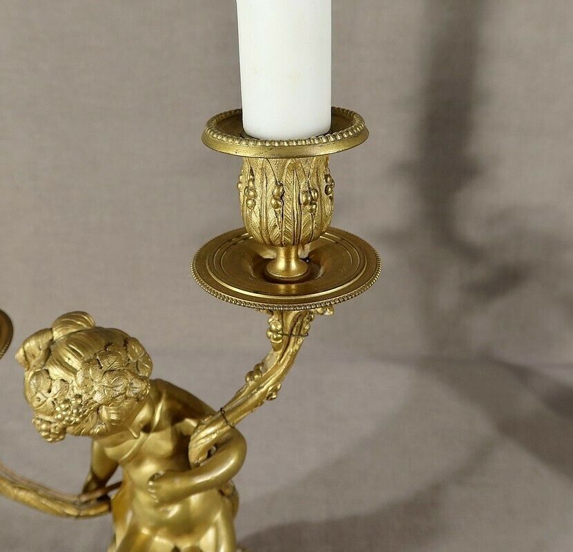 photo for sale Pair Of Candlesticks In Gilt Bronze, Louis XVI Style, 19th Century