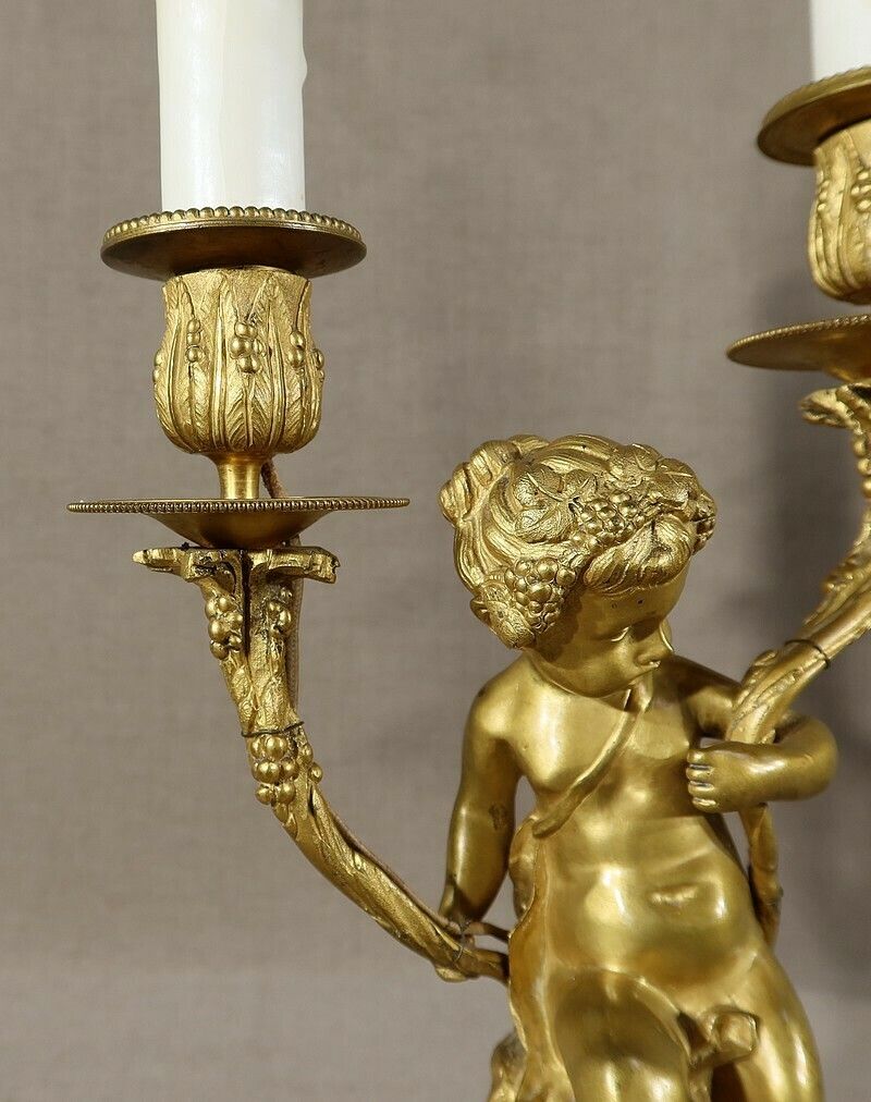 3718.3 Pair Of Candlesticks In Gilt Bronze, Louis XVI Style, 19th Century photo