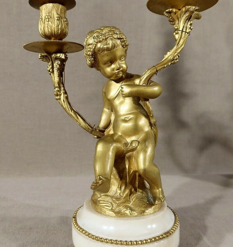photo vinterior Pair Of Candlesticks In Gilt Bronze, Louis XVI Style, 19th Century