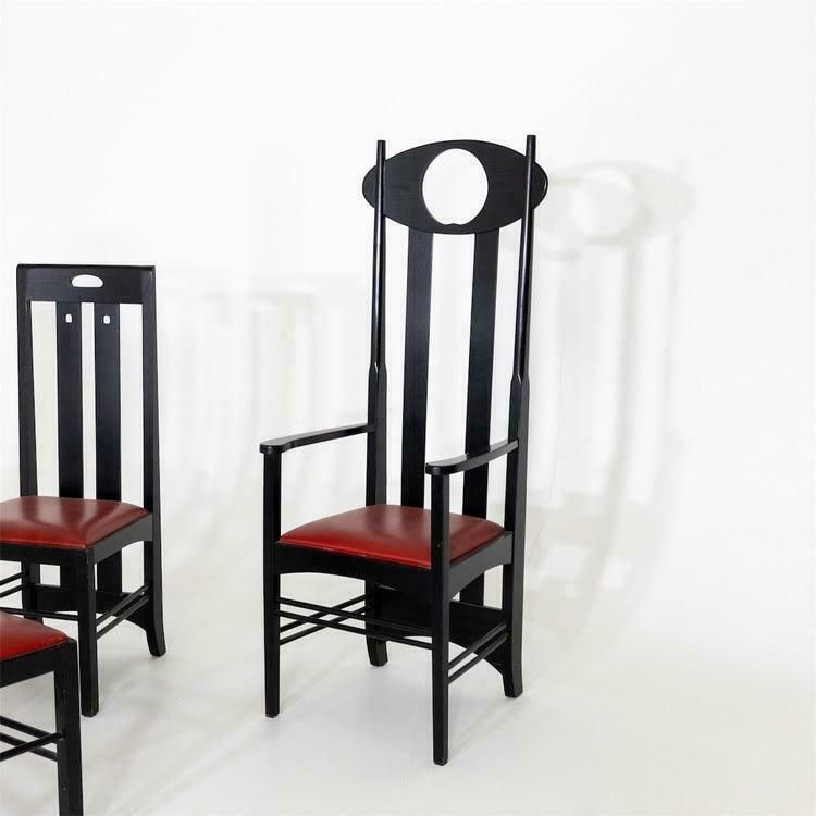 photo furniture Chairs In The Style Of Charles Rennie Mackintosh, Probably 1970s