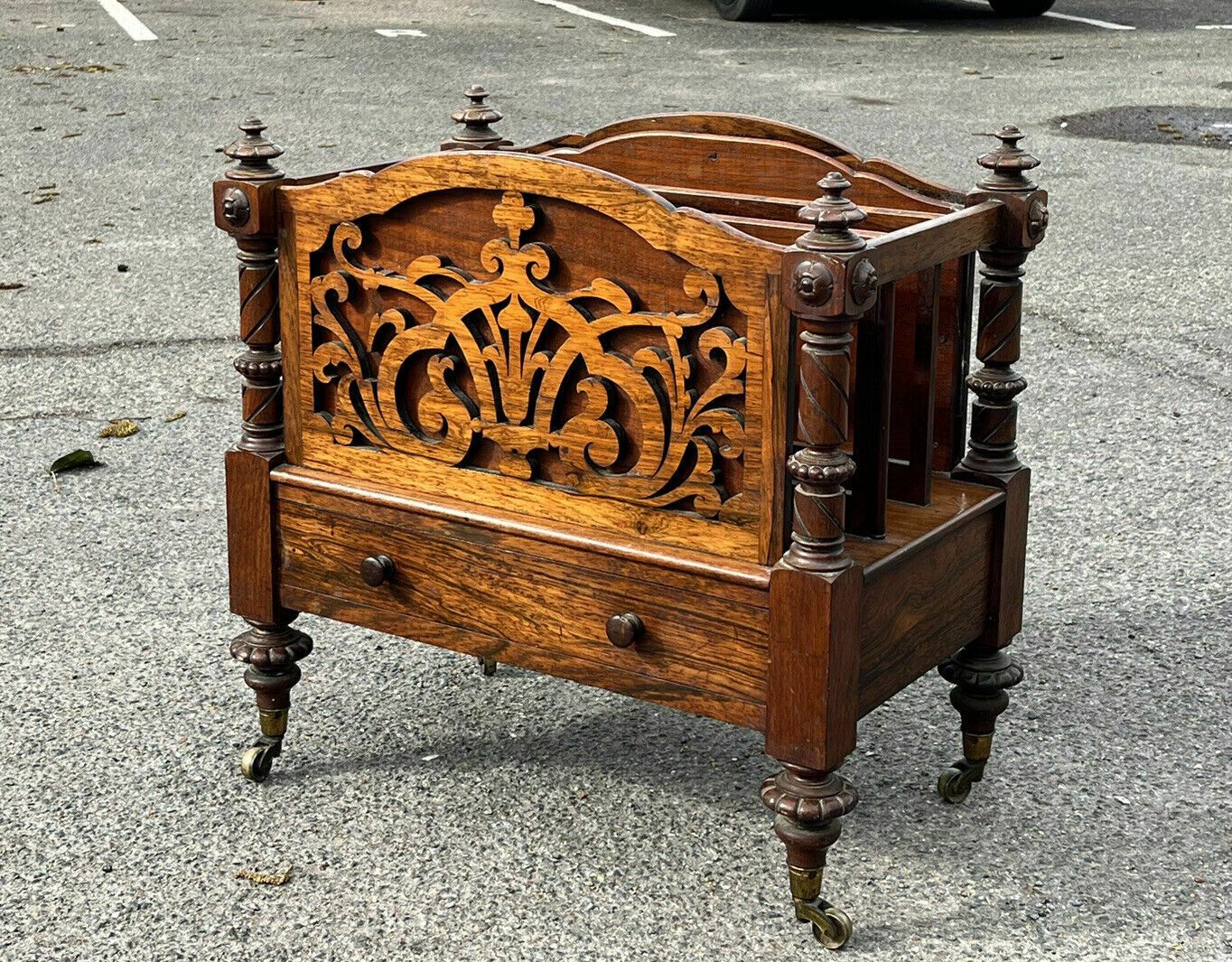 Victorian Rosewood Canterbury Magazine Rack With Drawer photo furniture