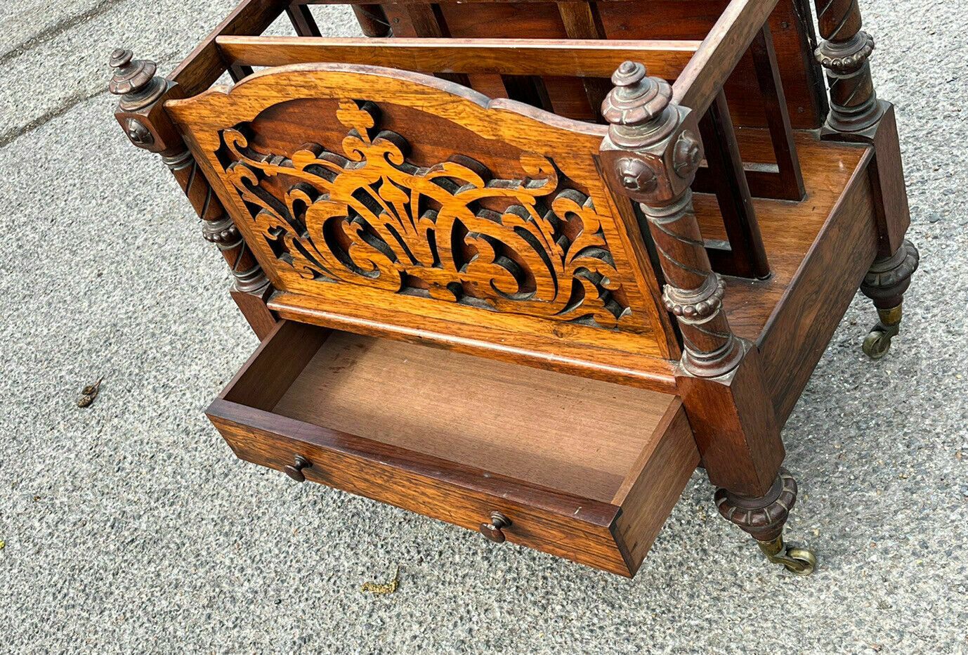 Victorian Rosewood Canterbury Magazine Rack With Drawer photo Home Decor