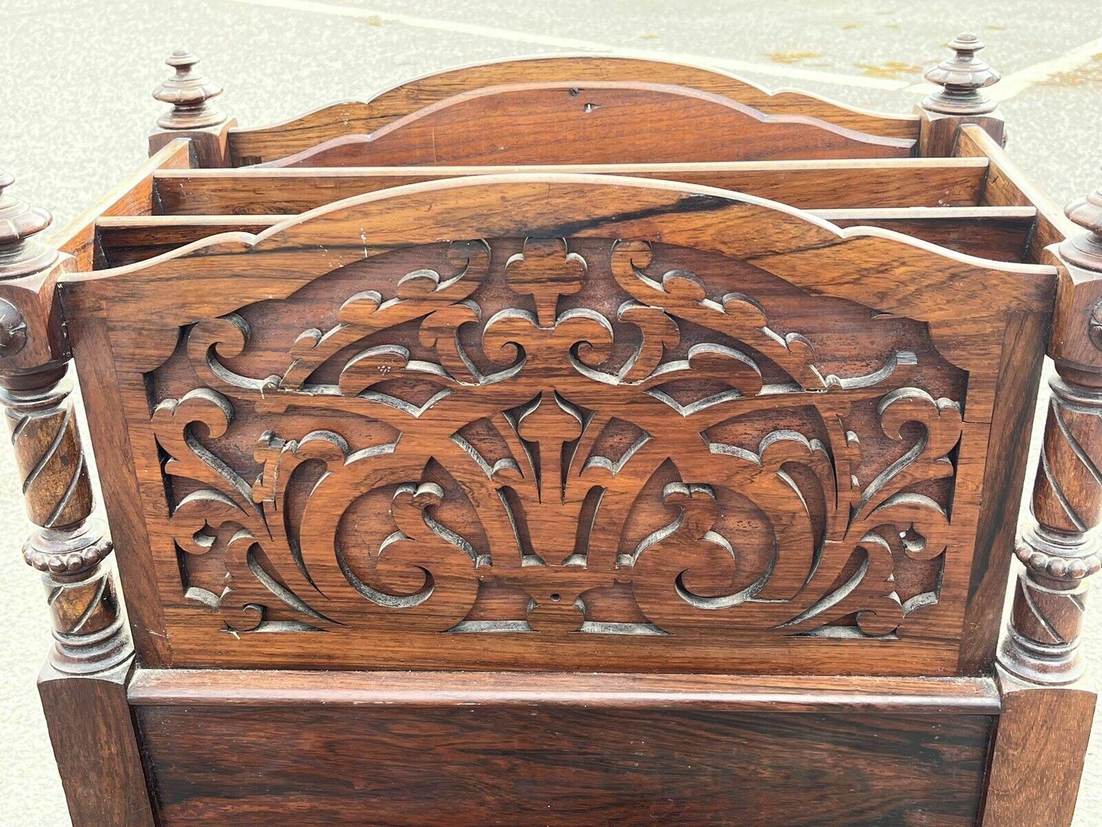 545.0 Victorian Rosewood Canterbury Magazine Rack With Drawer photo