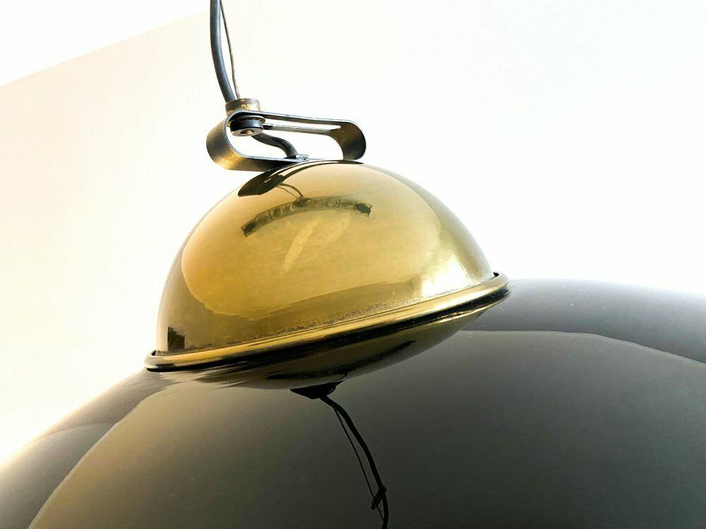 Suspension Lamp In Brass And Black Lacquered Metal, Italy, 70s photo 593.0