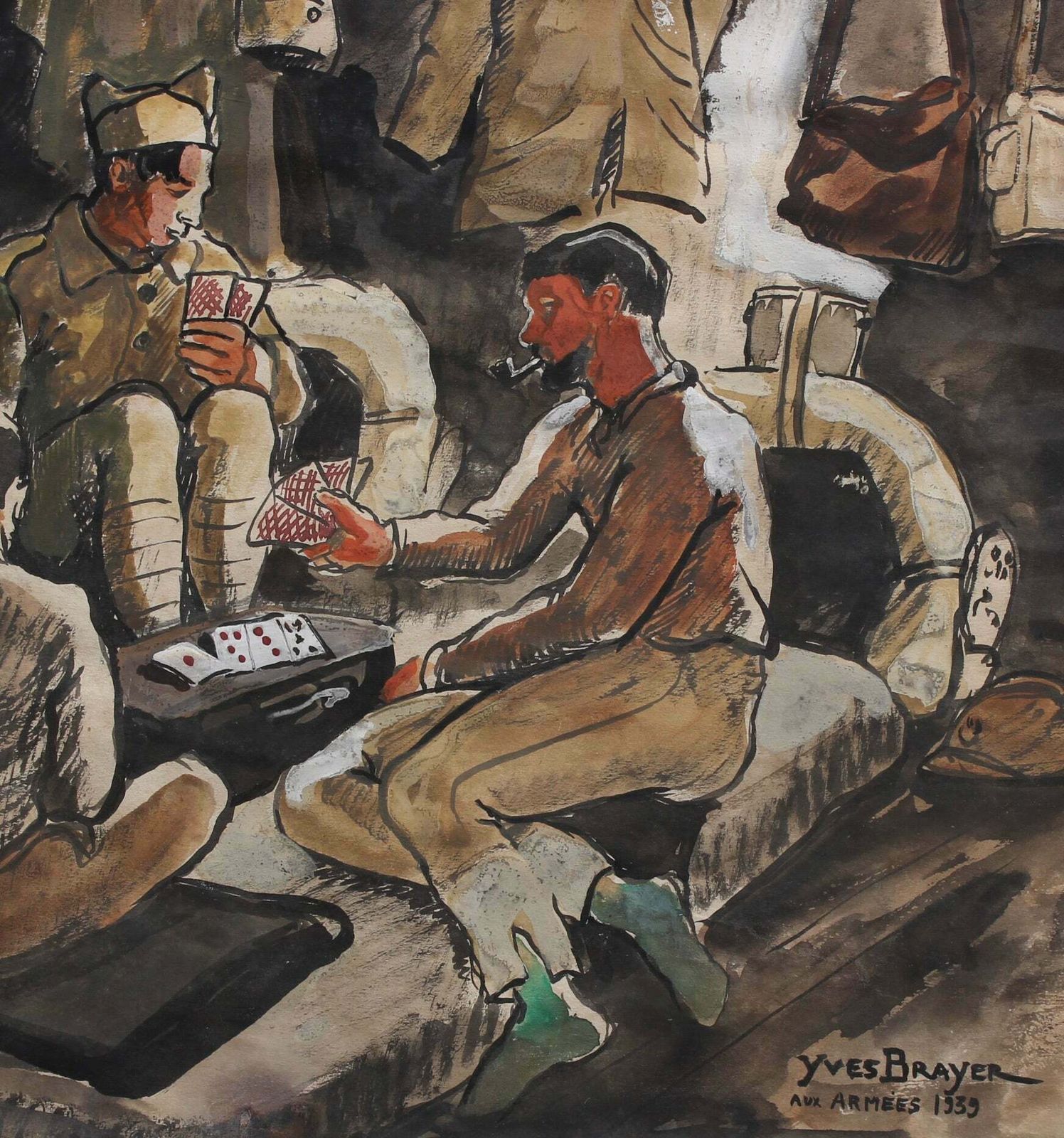 Art 'Soldiers Playing Cards' By Yves Brayer (1939) photo