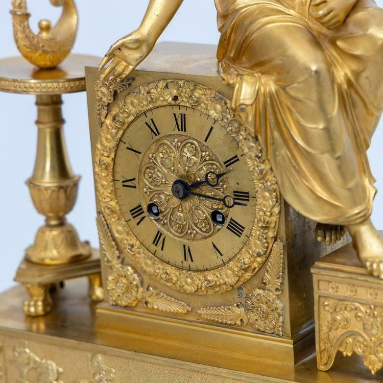 French Mantel Clock Made Of Fire Gilded Bronze With Seated Female Figure photo 3978.0