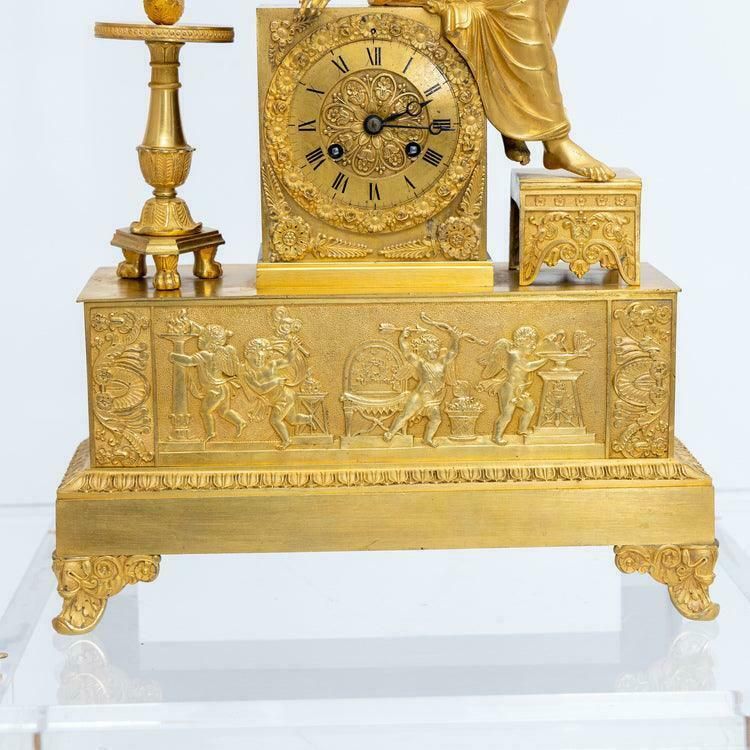 French Mantel Clock Made Of Fire Gilded Bronze With Seated Female Figure photo buy