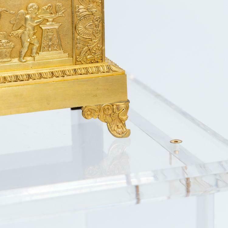 French Mantel Clock Made Of Fire Gilded Bronze With Seated Female Figure photo vintage