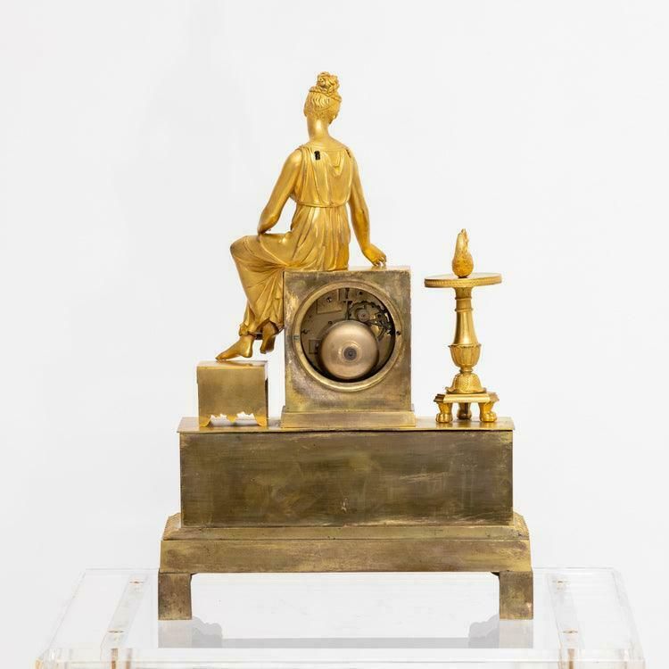 Home Decor French Mantel Clock Made Of Fire Gilded Bronze With Seated Female Figure photo