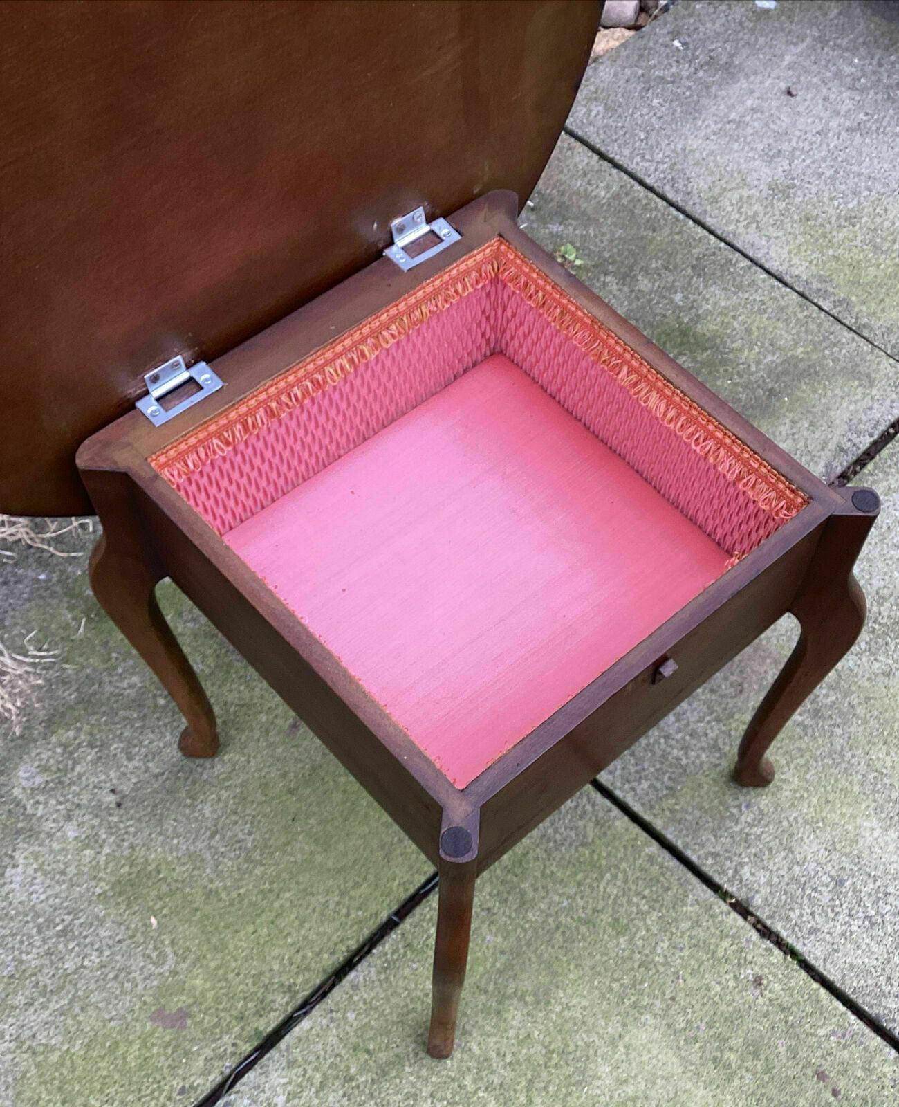 Furniture Cws Wooden Sewing Work Table.. Lift Up Lid To Lined Interior Section. photo