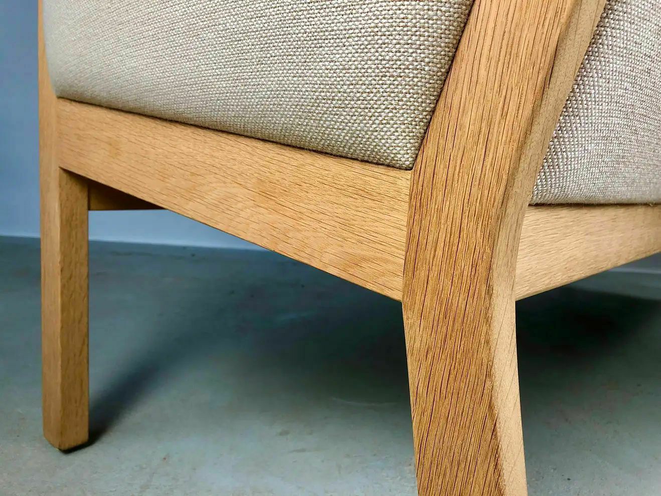 Danish Hans J. Wegner Three Seat Sofa In Oak And Fabric By Getama photo vinterior