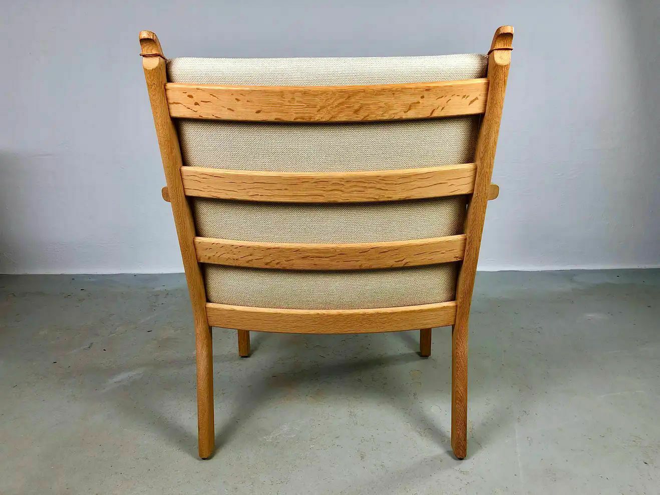 Danish Hans J. Wegner Set Of Two Lounge Chairs In Oak And Fabric By Getama photo vintage