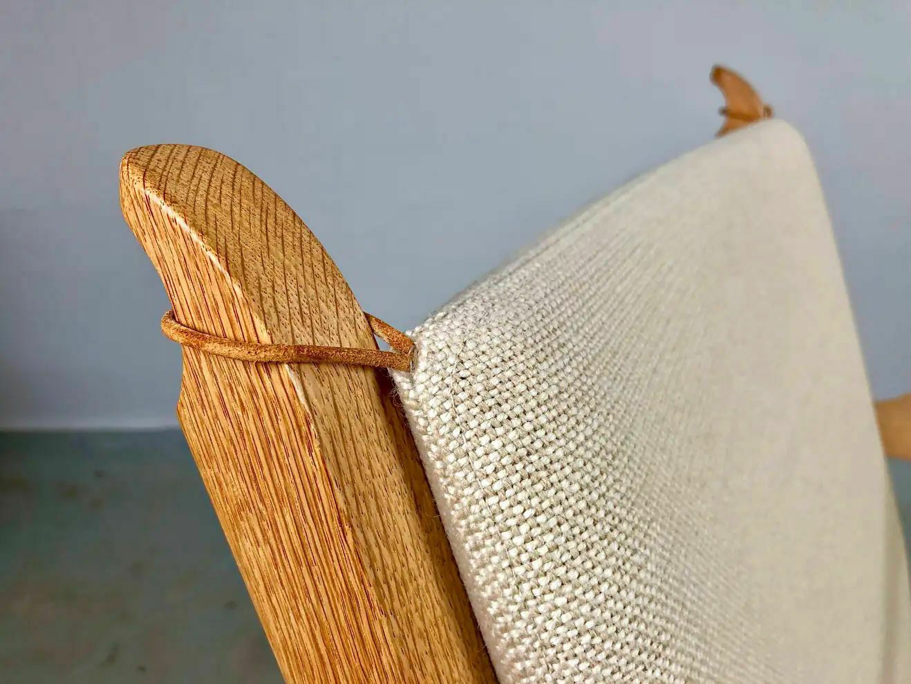 2160.0 Danish Hans J. Wegner Set Of Two Lounge Chairs In Oak And Fabric By Getama photo