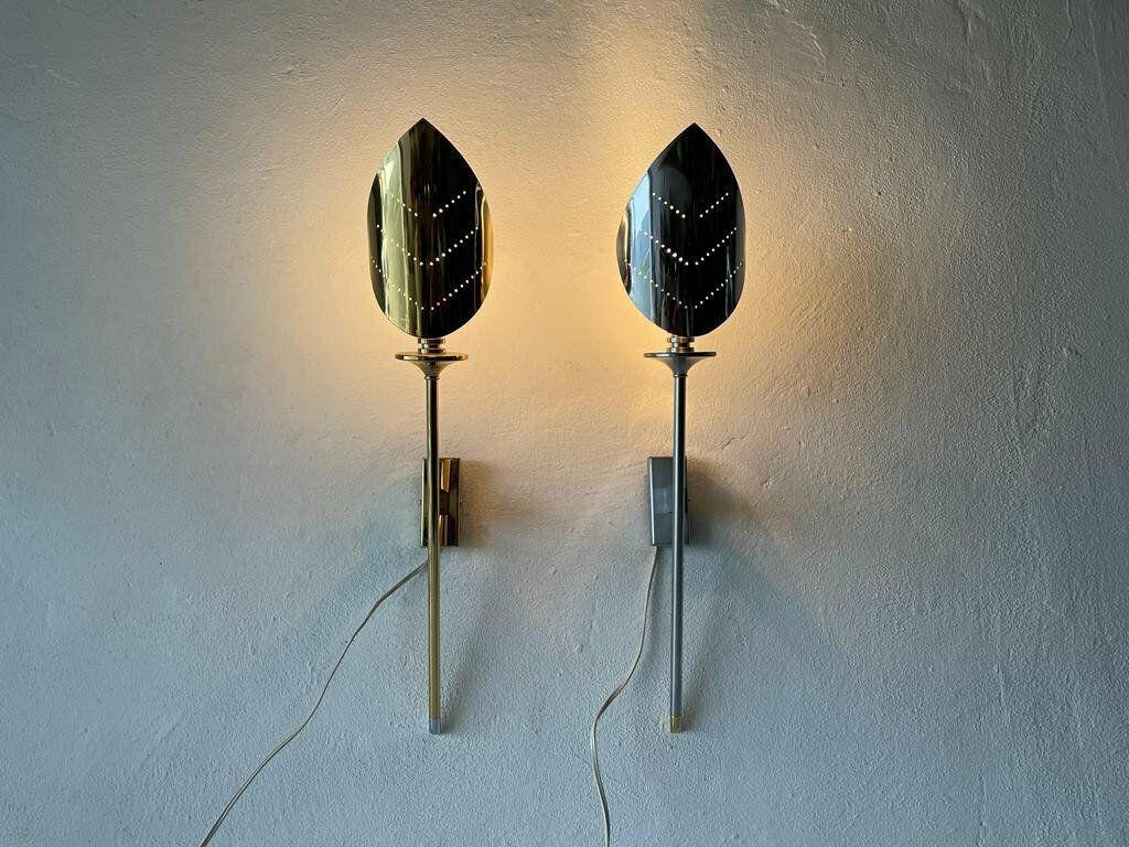 Leaf Shaped Gold And Chrome Pair Of Sconces By Baulmann Leuchten, 1980s, Germany photo Lighting