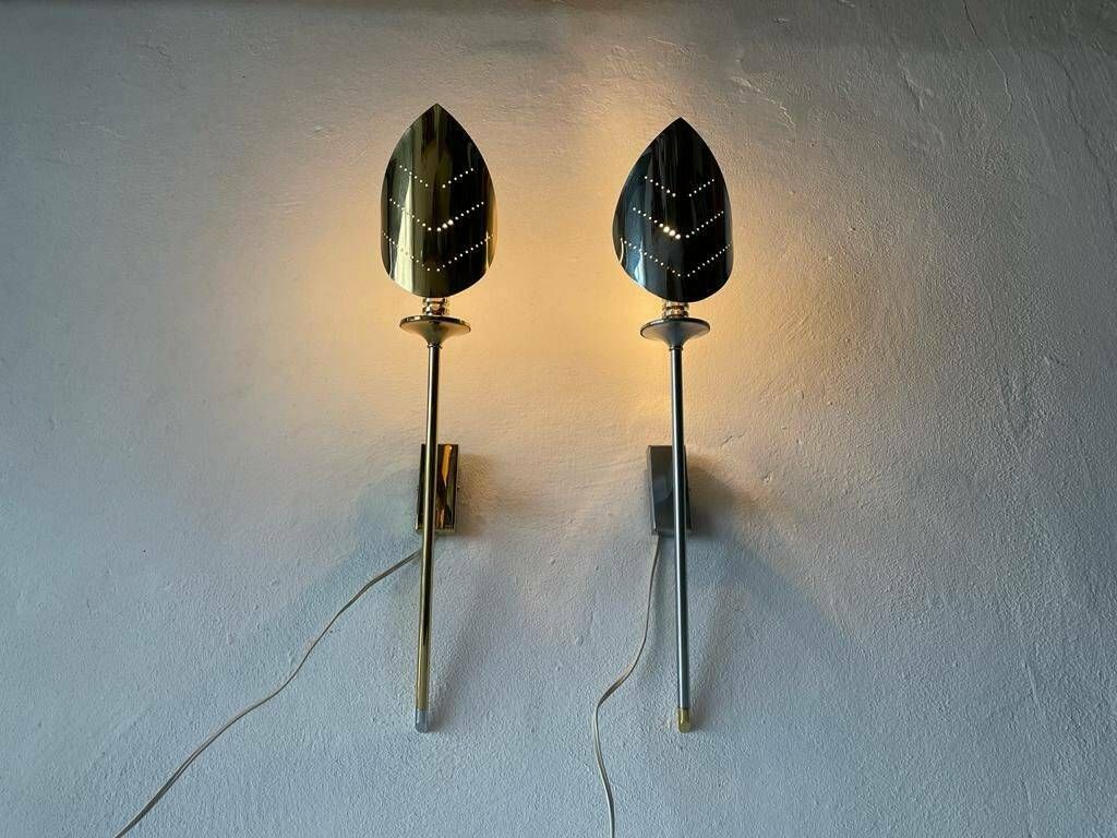 photo vintage Leaf Shaped Gold And Chrome Pair Of Sconces By Baulmann Leuchten, 1980s, Germany