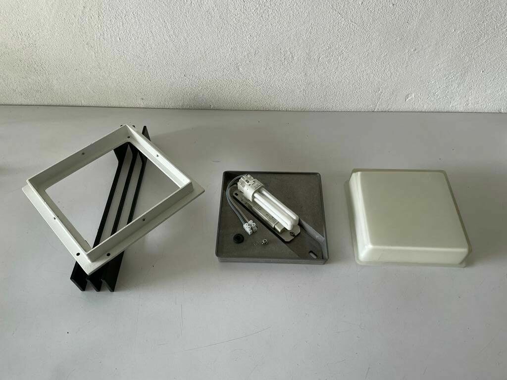 Rare Square Design Black Metal And Glass Pair Of Flush Mounts Or Sconces By Bega, 1960s, Germany photo vinterior