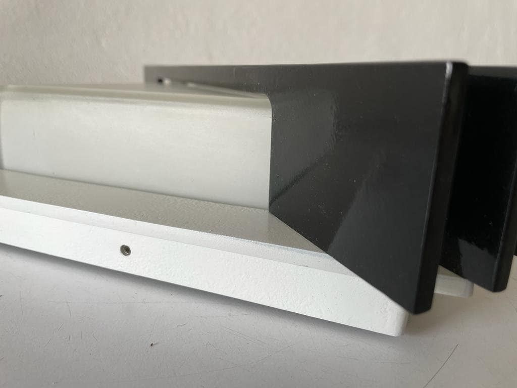 photo for sale Rare Square Design Black Metal And Glass Pair Of Flush Mounts Or Sconces By Bega, 1960s, Germany