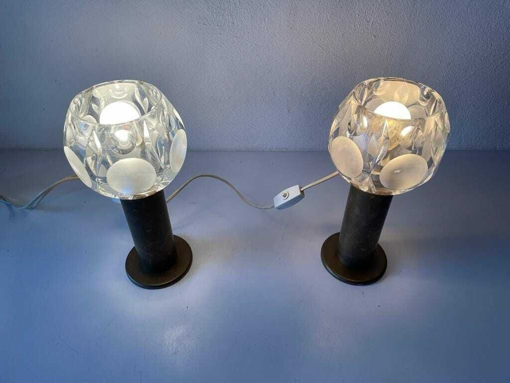 photo for sale Gorgeous Heavy Glass And Antique Brass Body Pair Of Large Table Lamps By Peill Und Putzler, 1960s, Germany