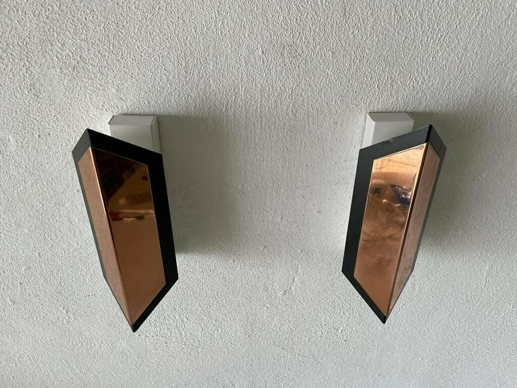 Copper Coloured Geometric Design French Pair Of Sconces, 1950s, France photo vinterior