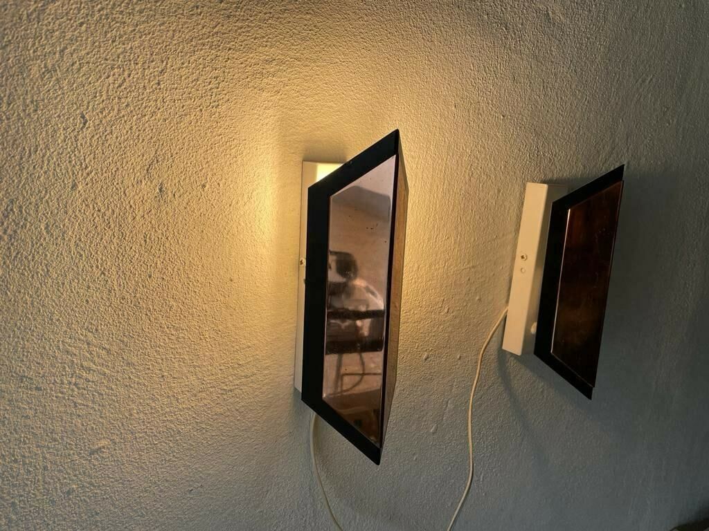 Copper Coloured Geometric Design French Pair Of Sconces, 1950s, France photo vintage