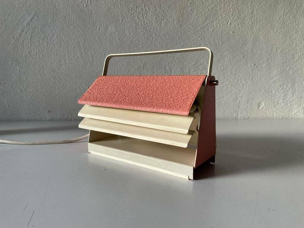 50s Very Rare Mid Century Pink Metal Table Lamp With Handle, 1950s, Germany
