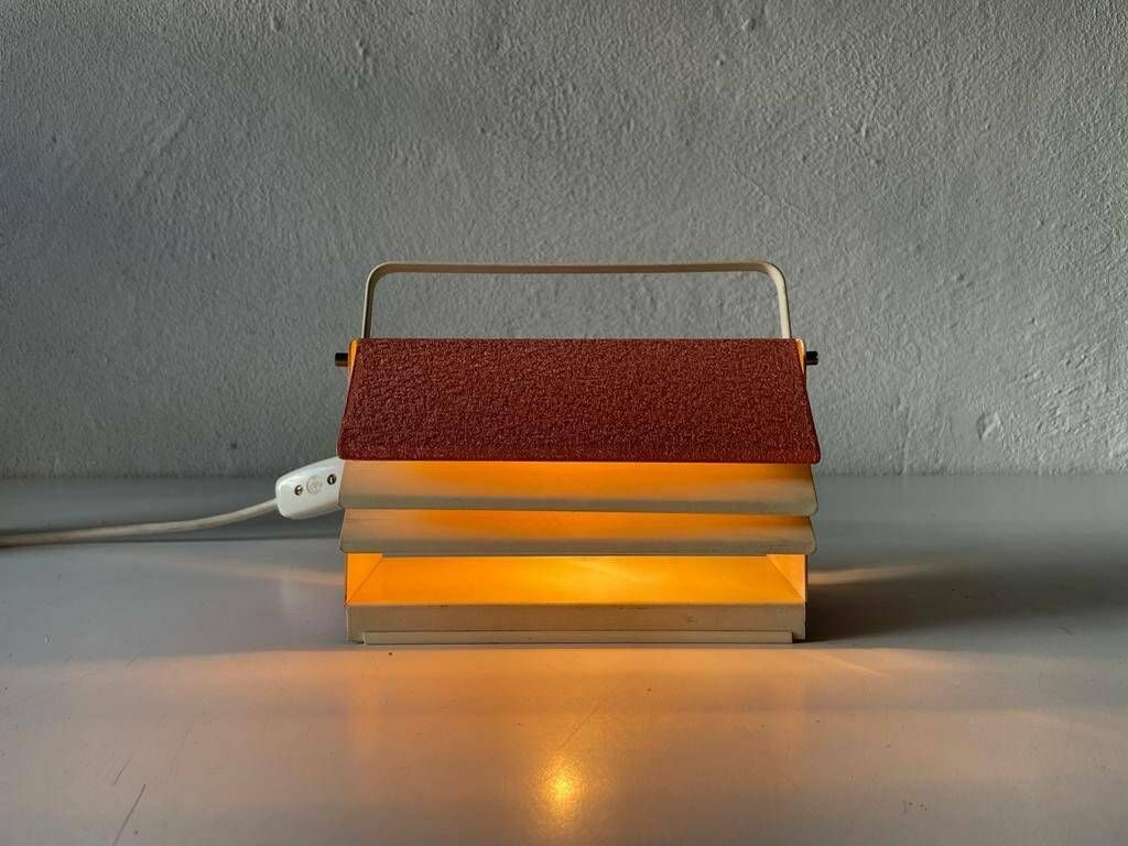 50s Very Rare Mid Century Pink Metal Table Lamp With Handle, 1950s, Germany photo Lighting