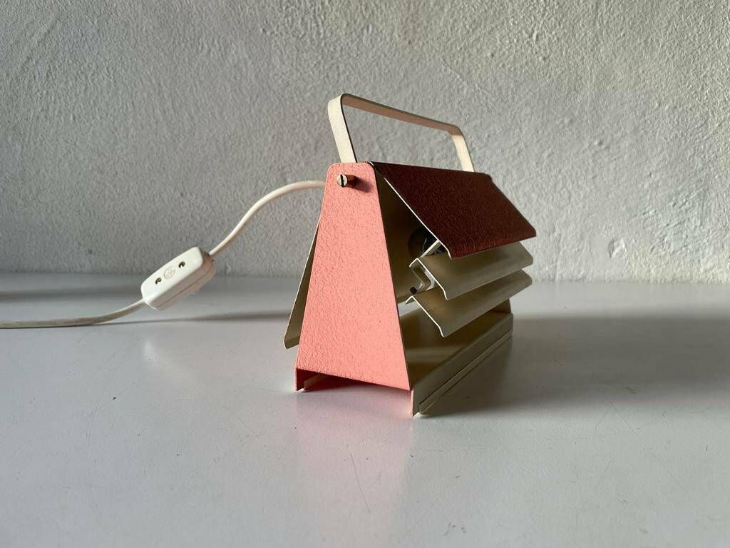 50s Very Rare Mid Century Pink Metal Table Lamp With Handle, 1950s, Germany photo 684.48