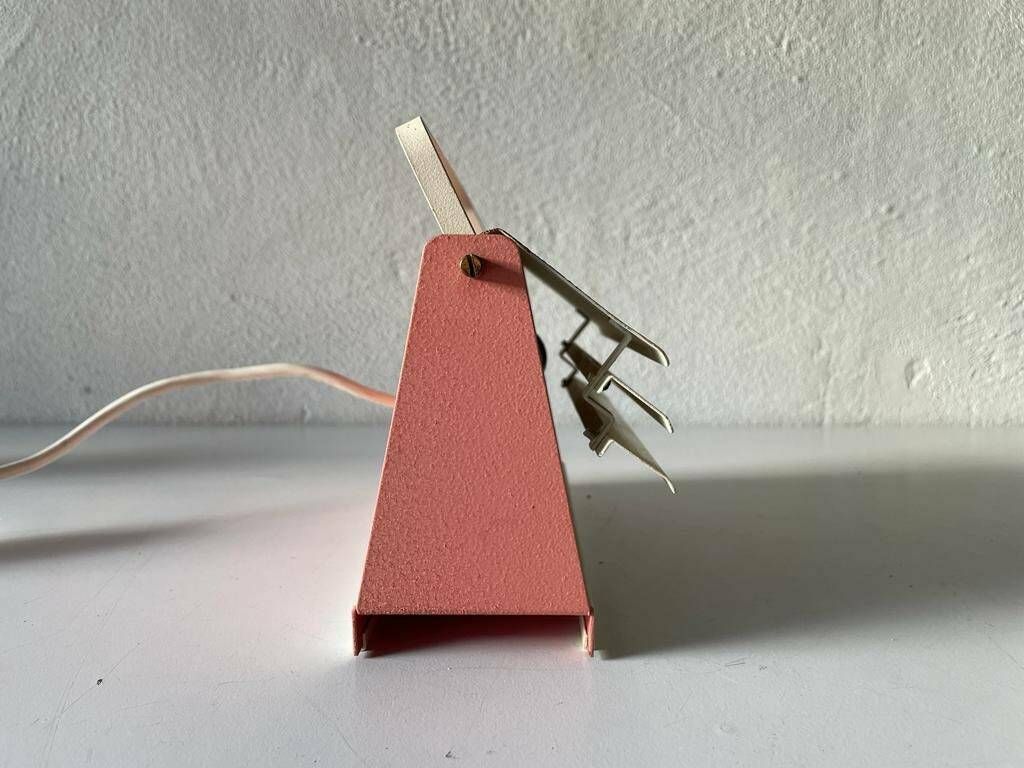 50s Very Rare Mid Century Pink Metal Table Lamp With Handle, 1950s, Germany photo vintage