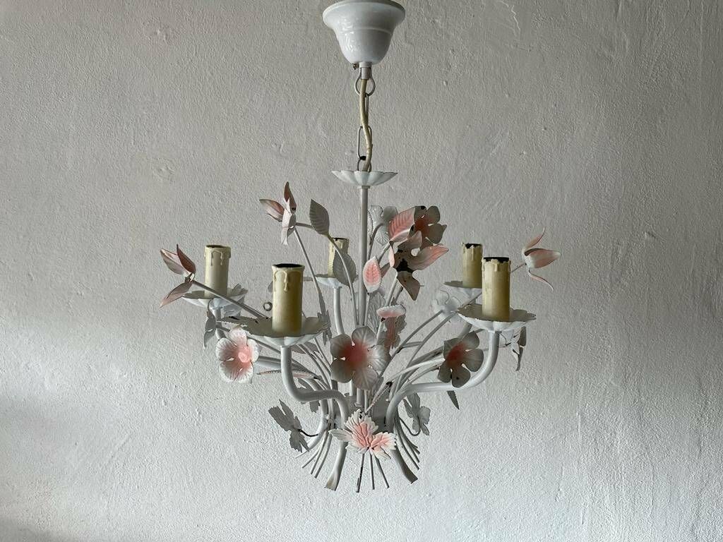 White And Pink Metal Bouquet Design Florentine Chandelier By Hans Kögl, 1970s, Germany photo furniture