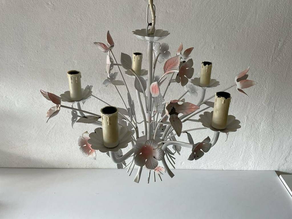 White And Pink Metal Bouquet Design Florentine Chandelier By Hans Kögl, 1970s, Germany photo for sale