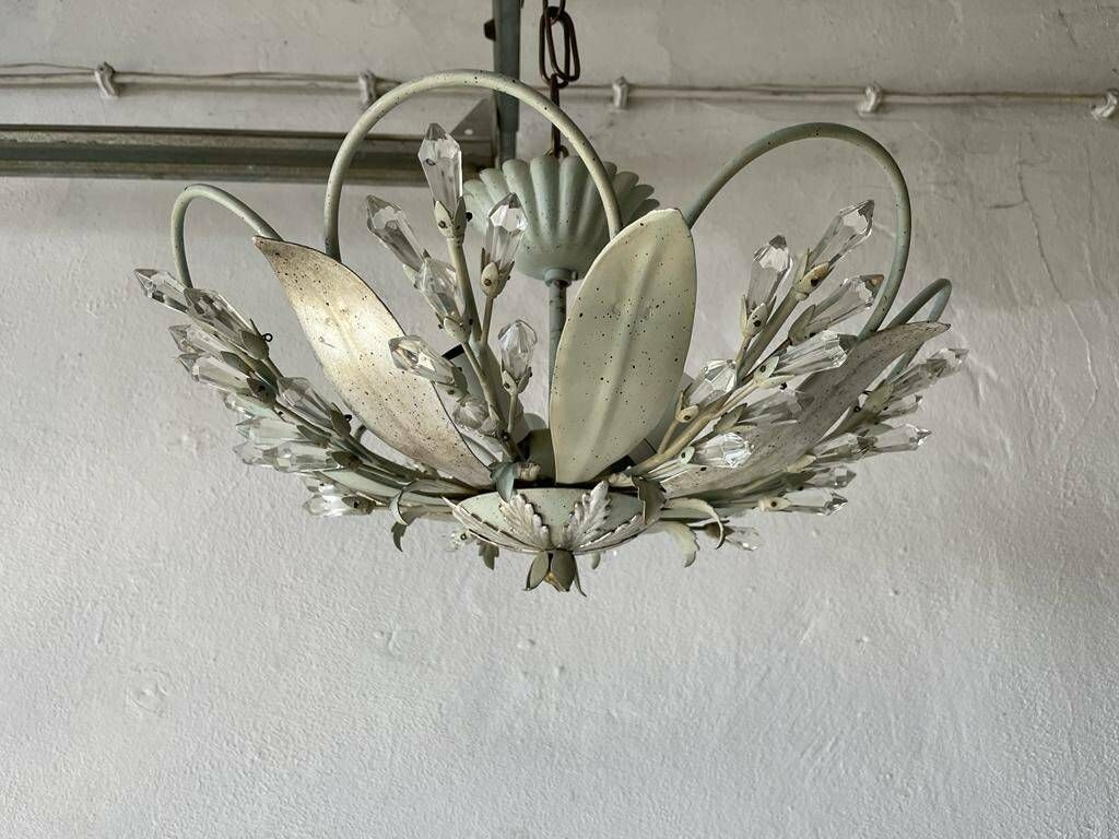 Flower Design Ceiling Lamp With Glass Ornaments By Vereinigte Werkstätten München, 1950s, Germany photo 570.4