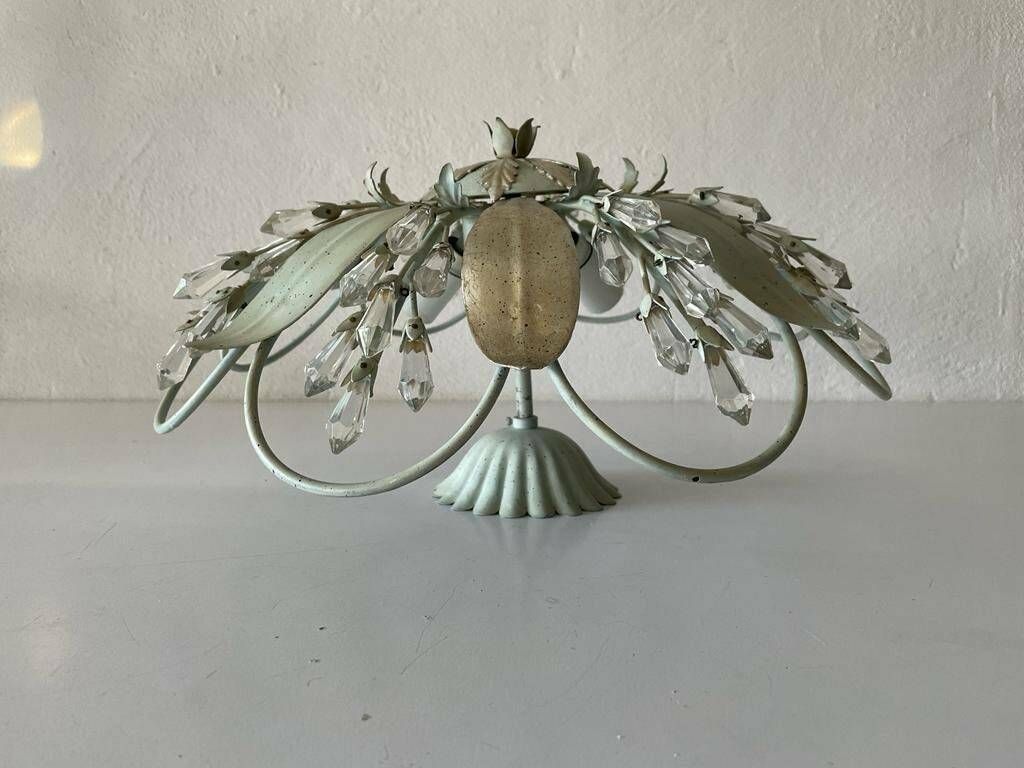 Flower Design Ceiling Lamp With Glass Ornaments By Vereinigte Werkstätten München, 1950s, Germany photo vinterior