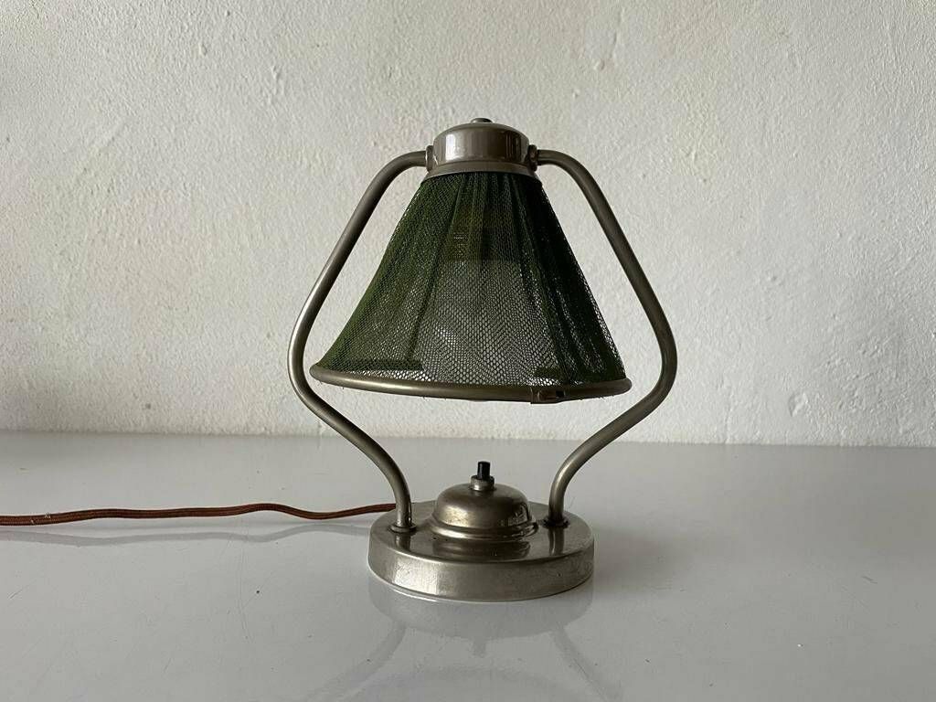 Art Deco Rare Green Fabric Shade Single Bedside Lamp, 1940s, Germany