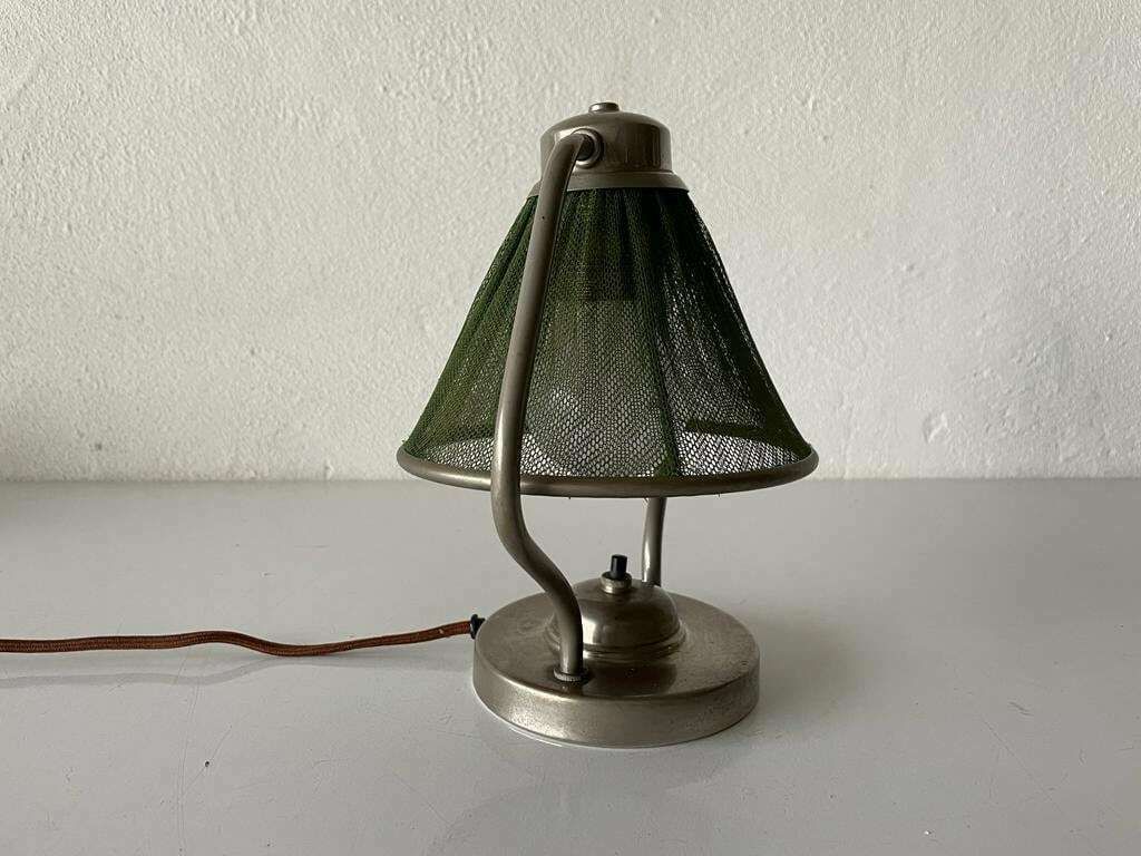 Art Deco Rare Green Fabric Shade Single Bedside Lamp, 1940s, Germany photo for sale