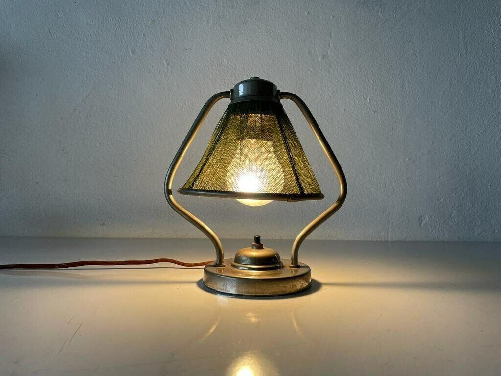 Art Deco Rare Green Fabric Shade Single Bedside Lamp, 1940s, Germany photo Lighting