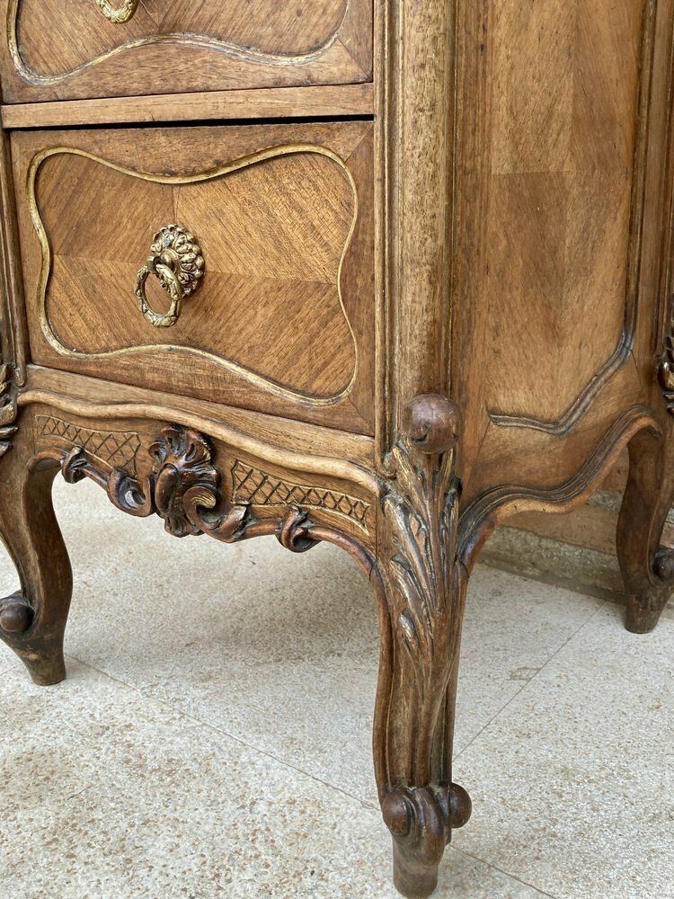 Furniture Spanish Louis XVI Style Wood & Red Marble Nightstands, 1920s, Set Of 2 photo