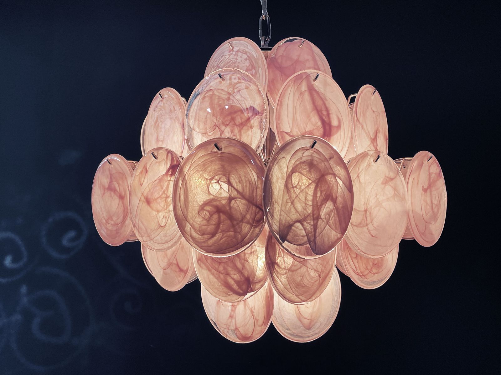 Vintage Italian Murano Chandelier   36 Pink Disks photo Lighting