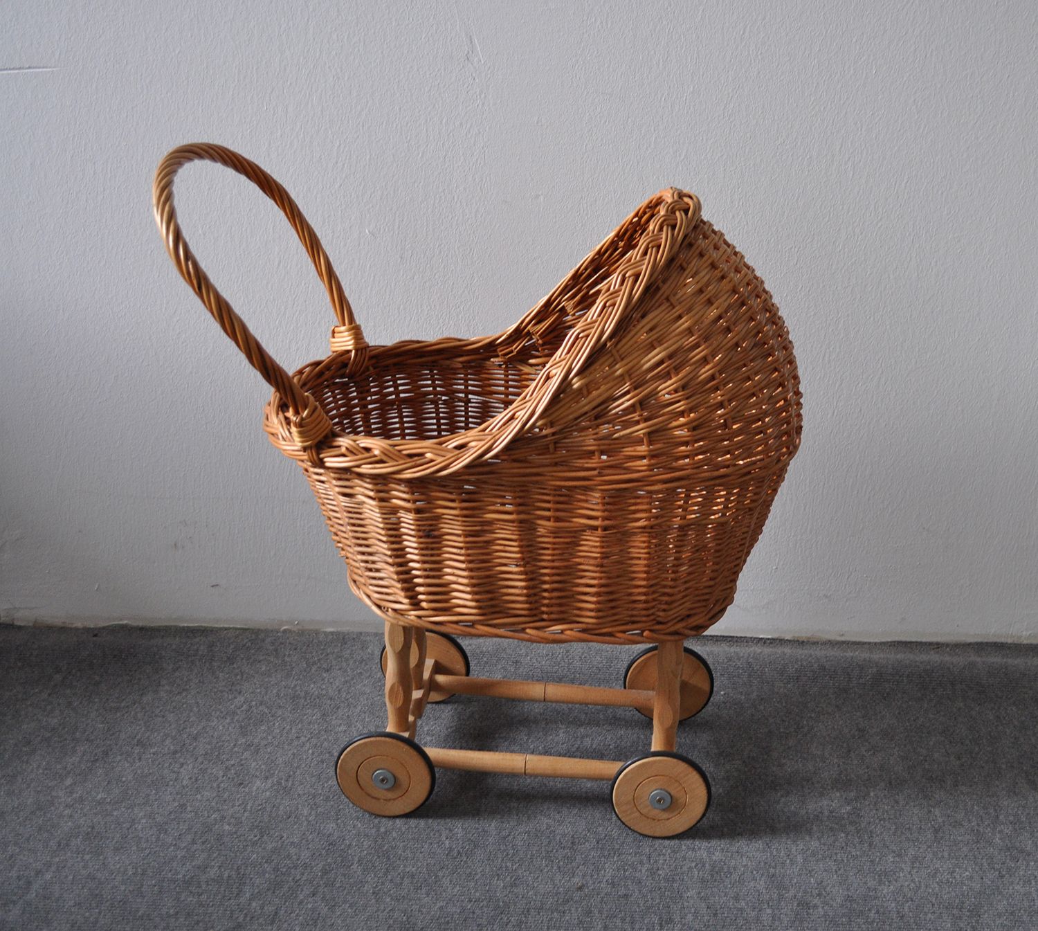 Wicker Toy Pram, 1900s, Antique photo for sale