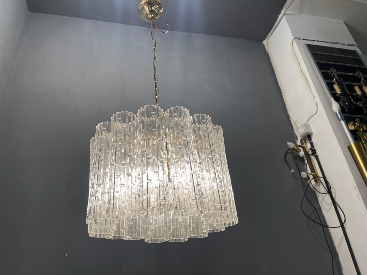 Murano Glass Tube Chandelier By Venini photo vintage