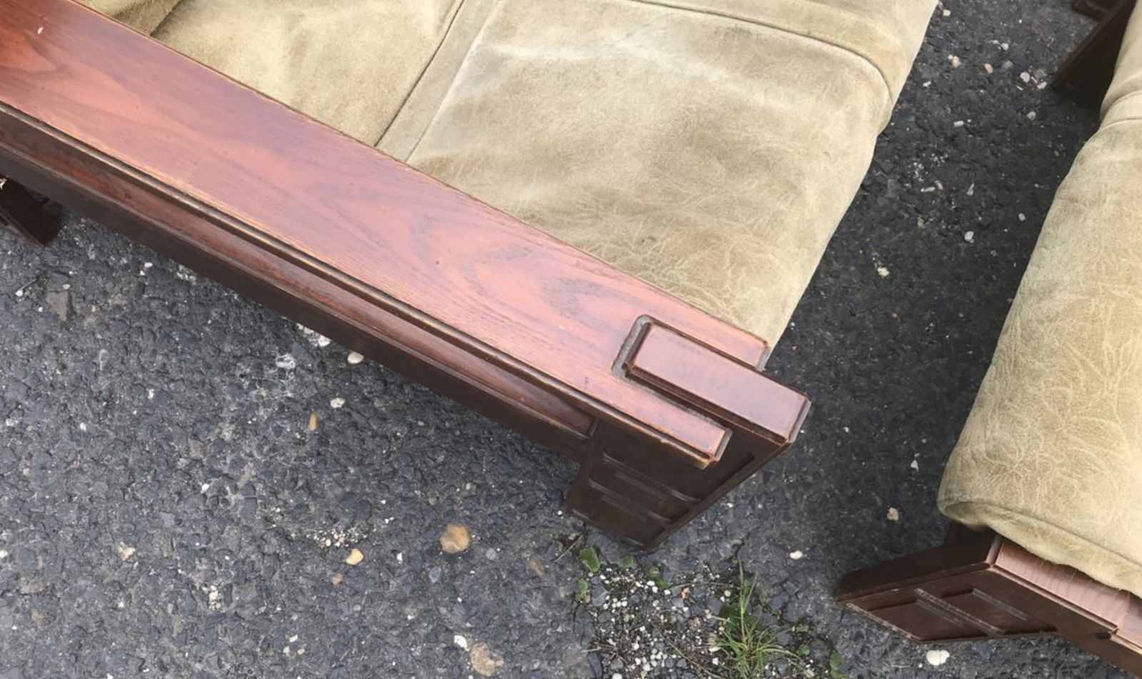 Wood & Leather Armchairs With Pouf, Set Of 4 photo vintage