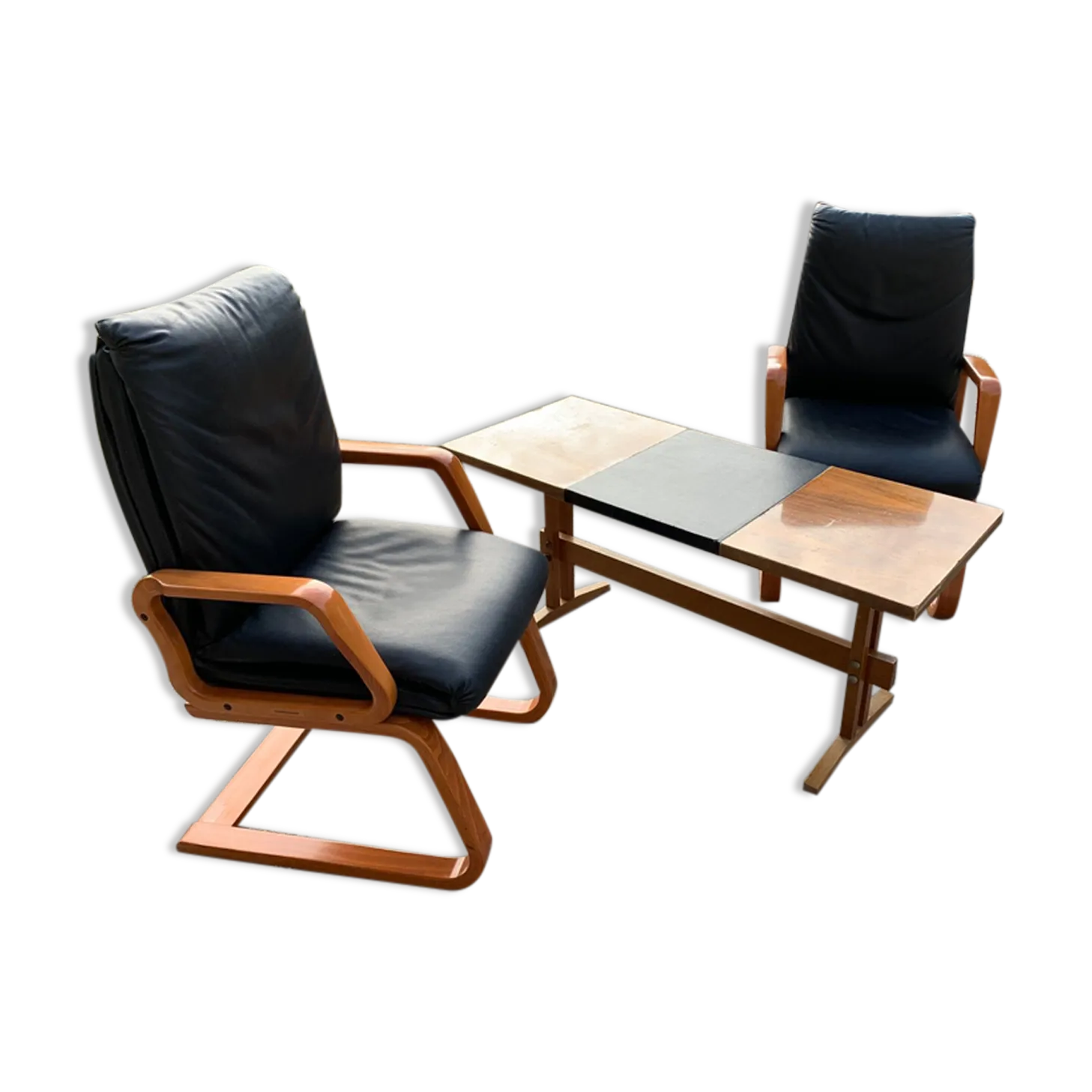 Mid Century Lounge Chairs And Table, 1960s, Set Of 2
