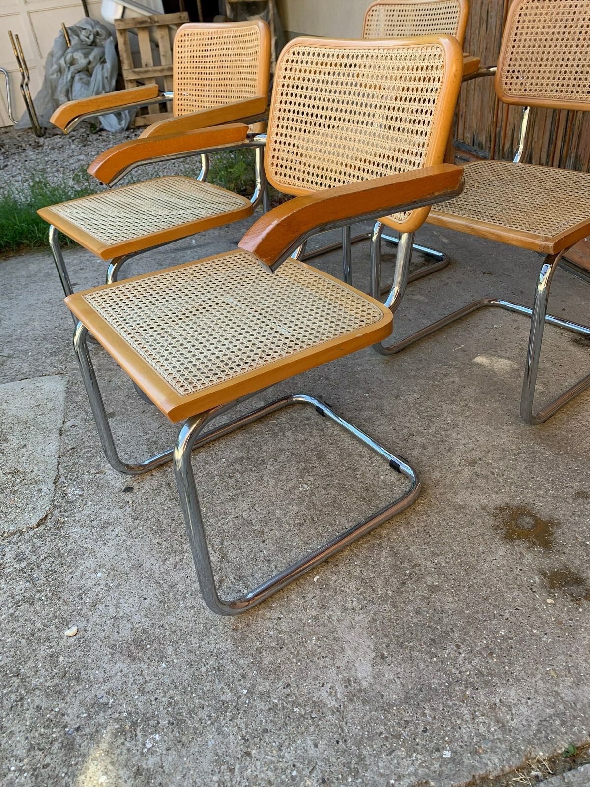 Mid Century Cantilever Chairs Set Of 4 / Marcel Breuer B64 Italian Armchairs / Made In Italy photo Furniture