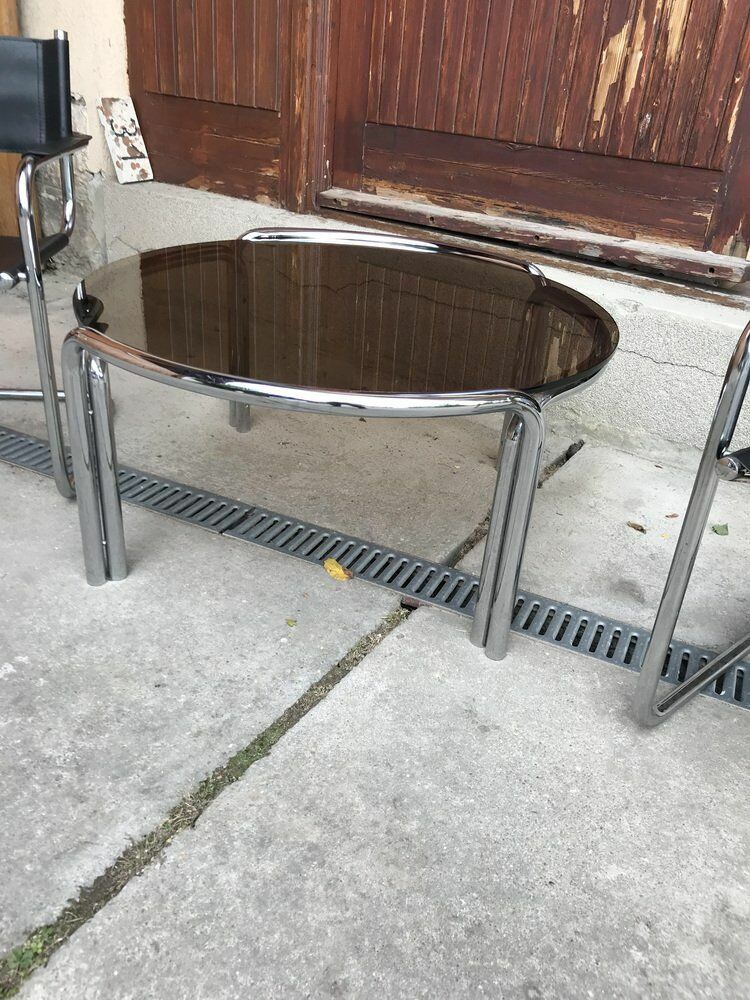 Mid Century Chrome Tubular Coffee Table With Chairs, 1960s, Set Of 3 photo 2478.0
