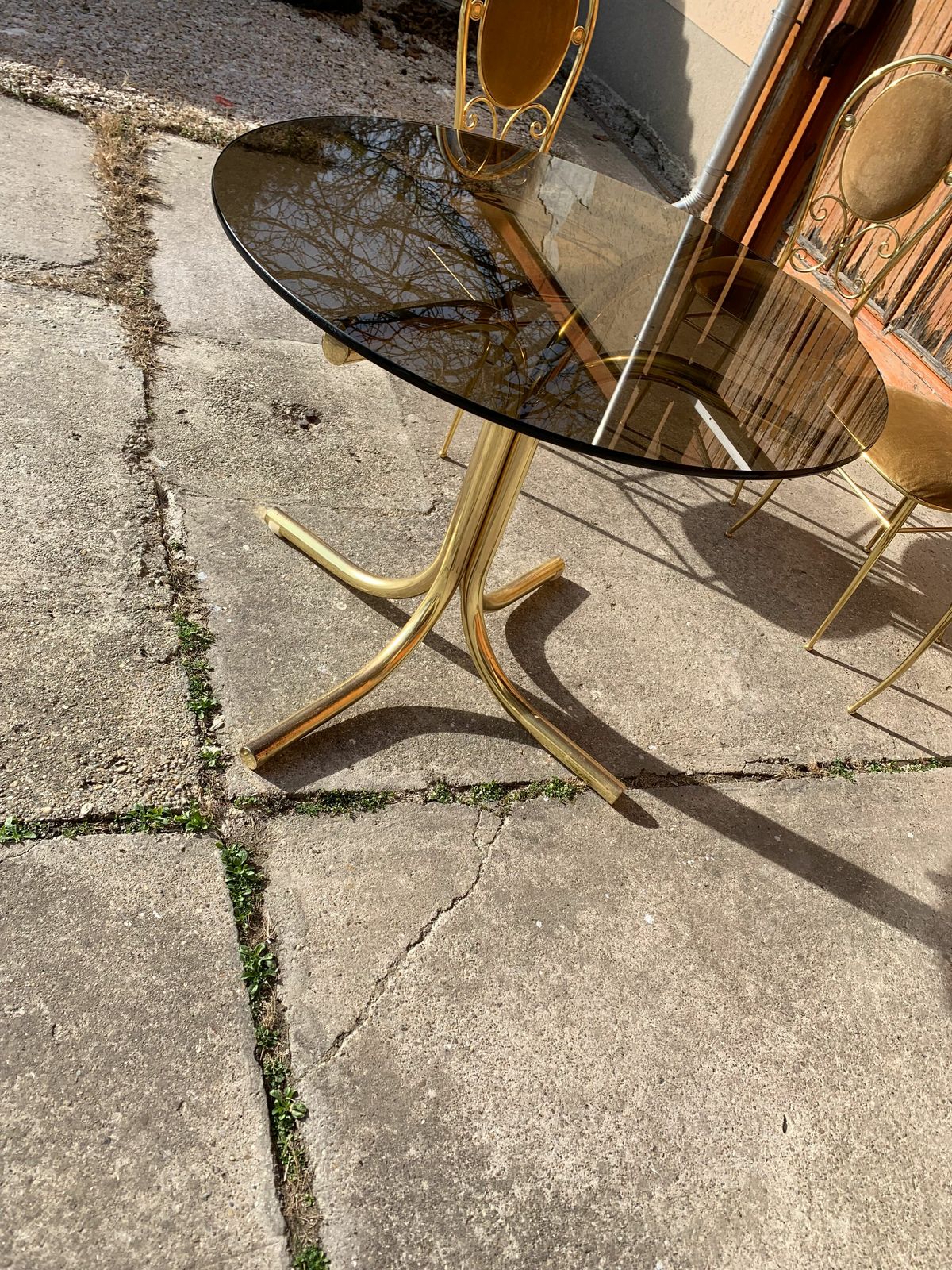 Furniture Vintage Italian Brass Dining Chairs And Table By Paolo Salice, 1970s, Set Of 5 photo