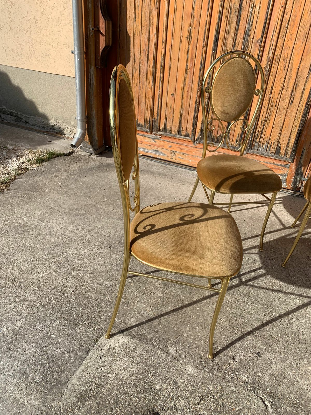2986.0 Vintage Italian Brass Dining Chairs And Table By Paolo Salice, 1970s, Set Of 5 photo