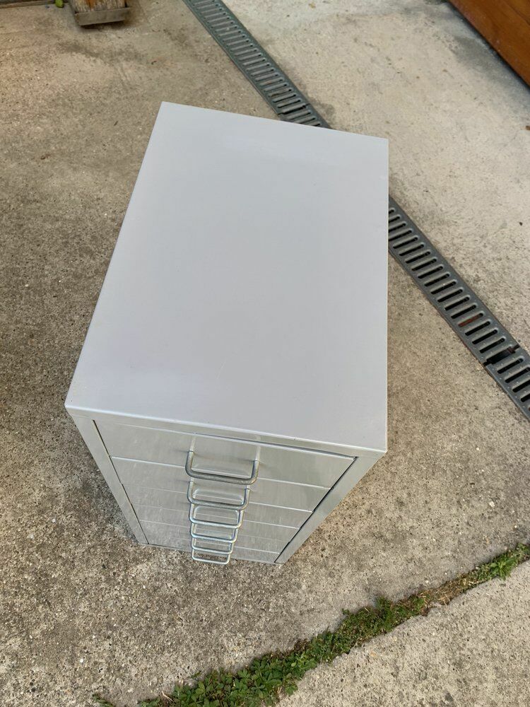 Industrial Grey Metal Chest Of Drawers, 1980s photo vintage
