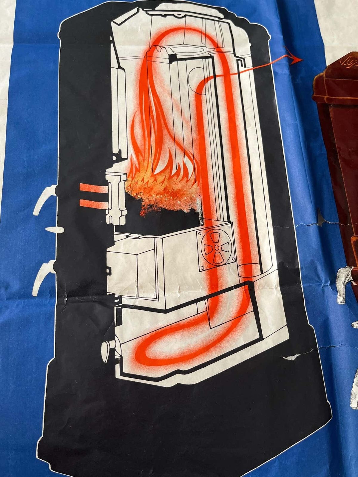 Big Art Deco Original Advertising Promotional Poster Heater/Fire, 1930s photo for sale