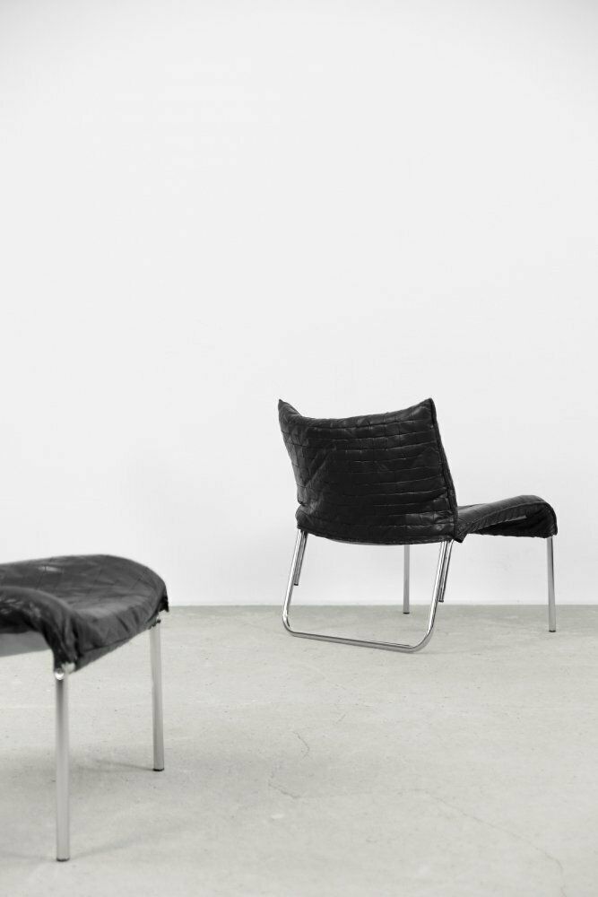 Mid Century Scandinavian Modern Black Patchwork Leather Lounge Chairs From Ikea, 1980s, Set Of 2 photo buy