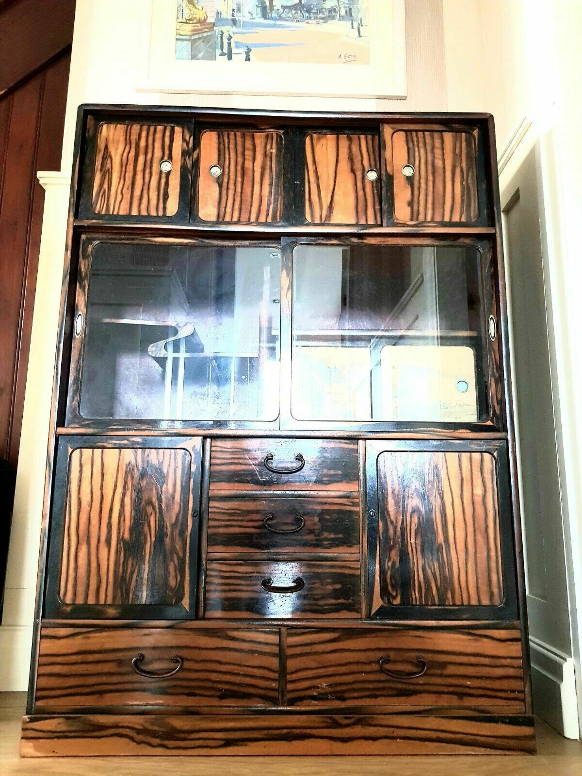 Oriental Antique Faux Painted Tigerwood Cabinet photo furniture